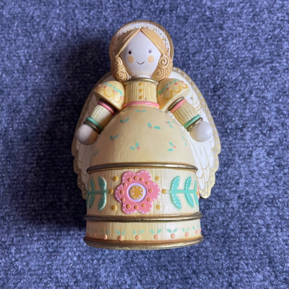 Hallmark Angel Figurine Folk Art Yellow Floral Resin Christmas Decor 4.5 inch